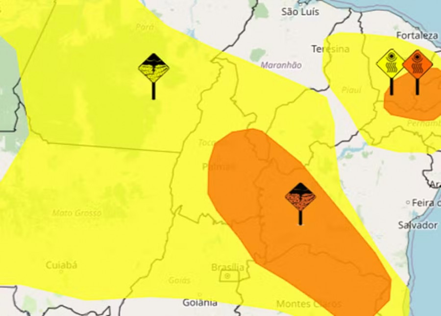 Alertas de chuvas intensas estão cobrindo todo o Tocantins — Foto: Reprodução/Inmet