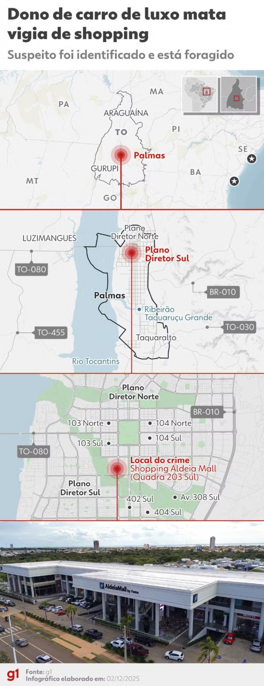 Mapa mostra local onde vigia foi assassinado em Palmas — Foto: Arte/g1