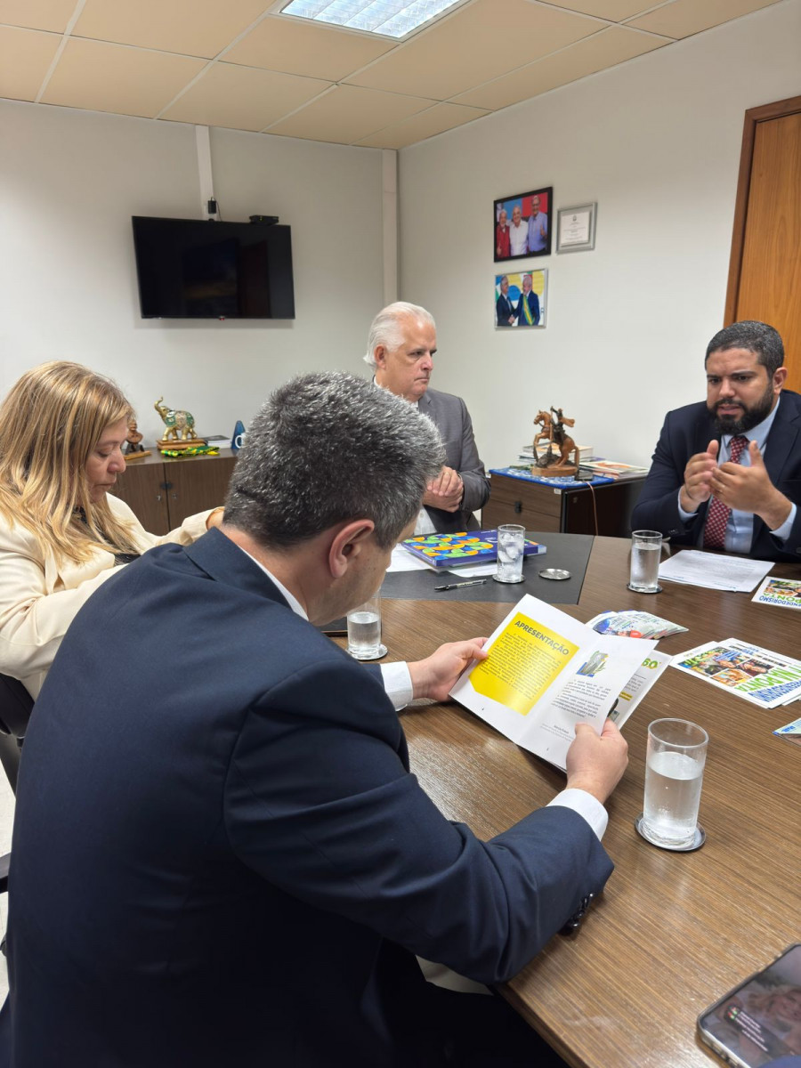 Deputado federal Tiago Dimas durante reunião em Brasília com representantes do setor empresarial do Tocantins.