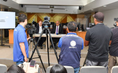  Membros do Tribunal Regional Eleitoral do Tocantins (TRE-TO), em coletiva de imprensa