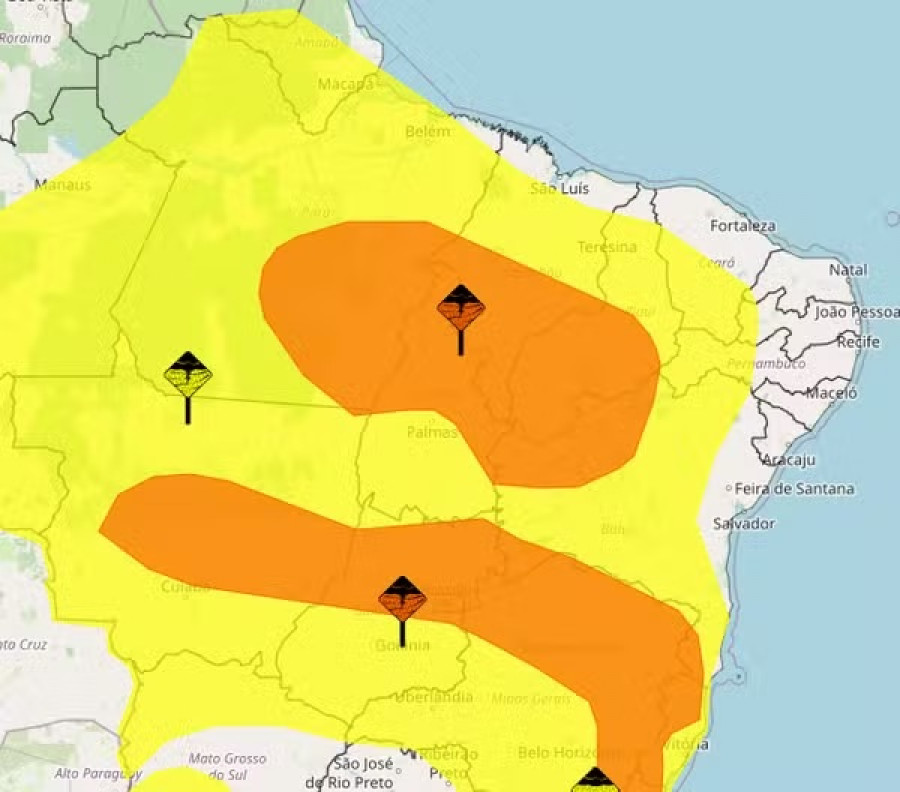 Tocantins tem dois alertas de chuvas intensas . Foto: Reprodução/Inmet