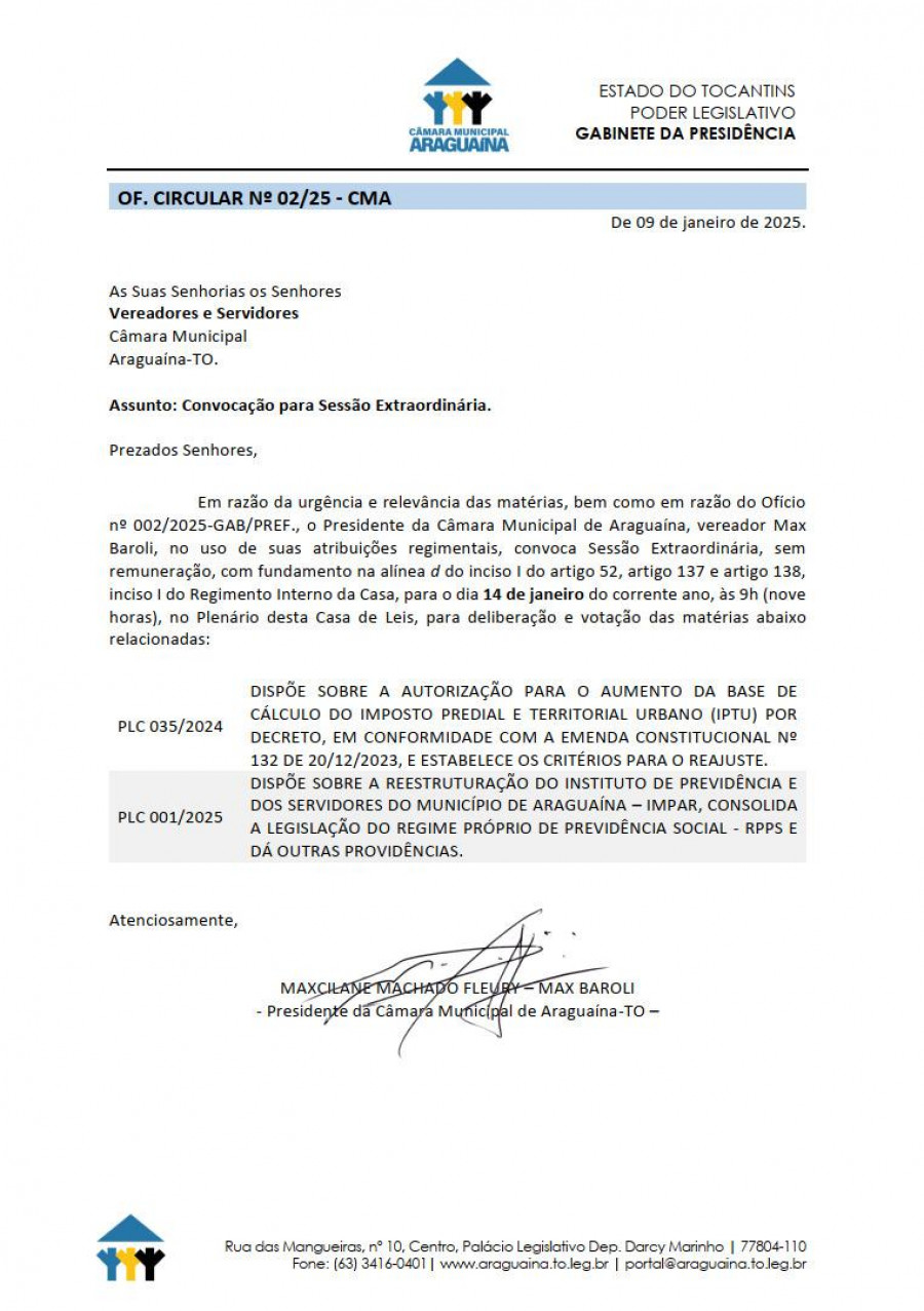 Ofício de convocação. 
