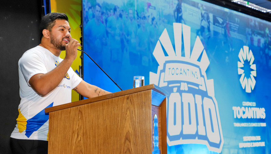 O secretário de Estado dos Esportes e Juventude, Atos Gomes, apresenta os pilares do programa Tocantins no Pódio e celebra o início dos Jogos dos Servidores (Antonio Gonçalves/Governo do Tocantins);