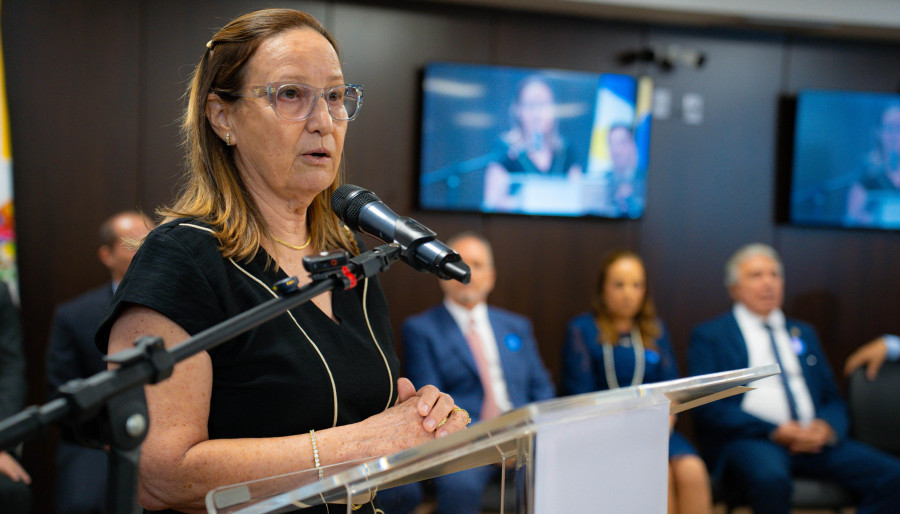 A presidente do TJTO, desembargadora Maysa Vendramini, ressaltou que o novo prédio marca um novo capítulo na história do Judiciário tocantinense - Crédito: Bruno Maia/Governo do Tocantins
