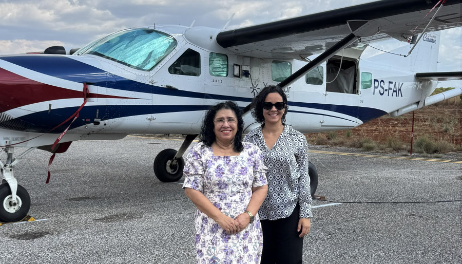 A presidente da Agência de Mineração do Tocantins, Lina Ester de Ribeiro e a diretora-técnica da Mineratins, Caroline Dourado - Julia Carretero/Governo do Tocantins