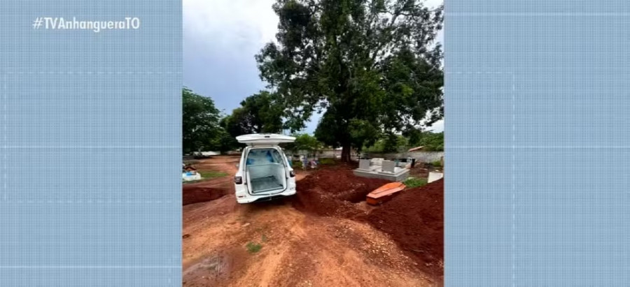 Corpo de jovem deixado no gramado de cemitério no Tocantins foi sepultado — Foto: Reprodução/TV Anhanguera