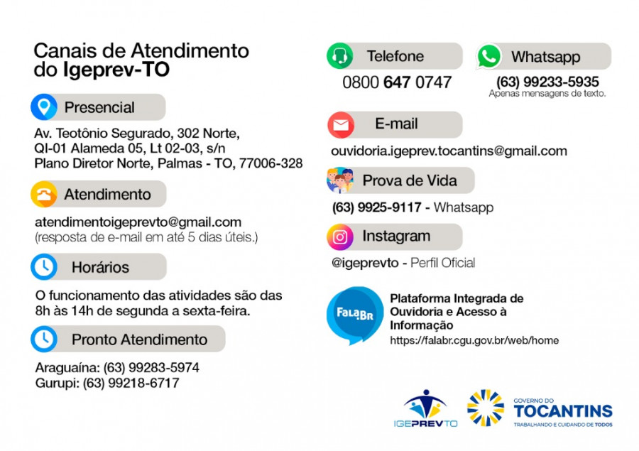 Canais de atendimento disponíveis. —  Foto: Matheus Reis Governo do Tocantins