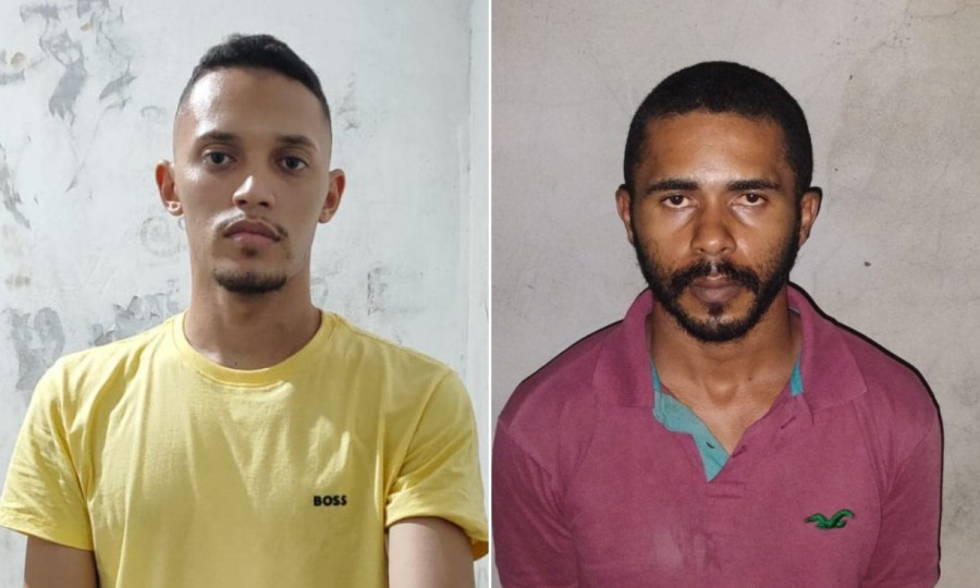 Lucas de Carvalho Alves (de amarelo) e Gian Marxs Nascimento Coutinho, presos suspeitos de participação em homicídio em Araguaína.