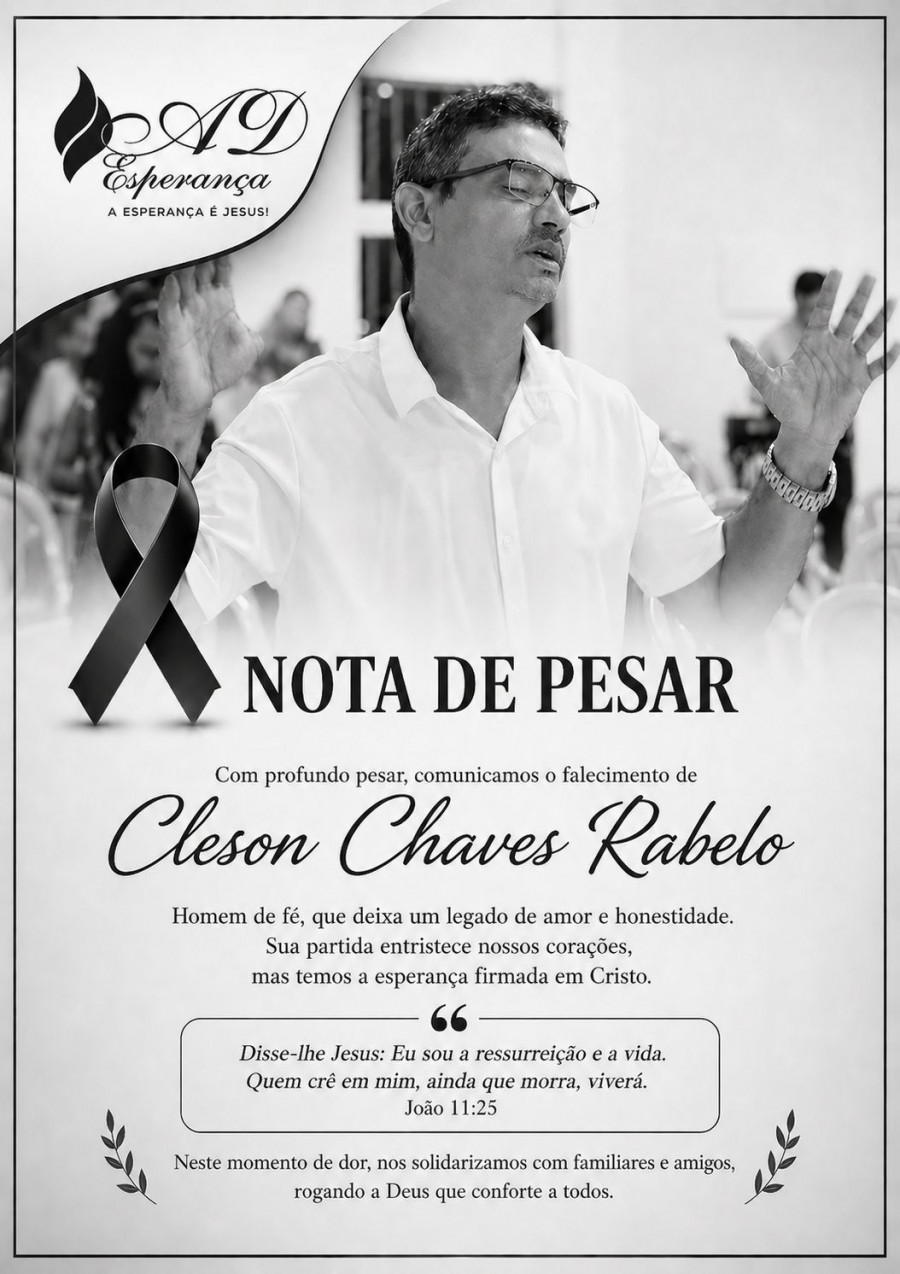 Nota de pesar comunica o falecimento de Cleson Chaves Rabelo, vítima de homicídio em Araguaína