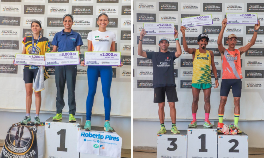 Vencedores das categorias da 34ª Corrida do Trabalhador de Araguaína durante a cerimônia de premiação