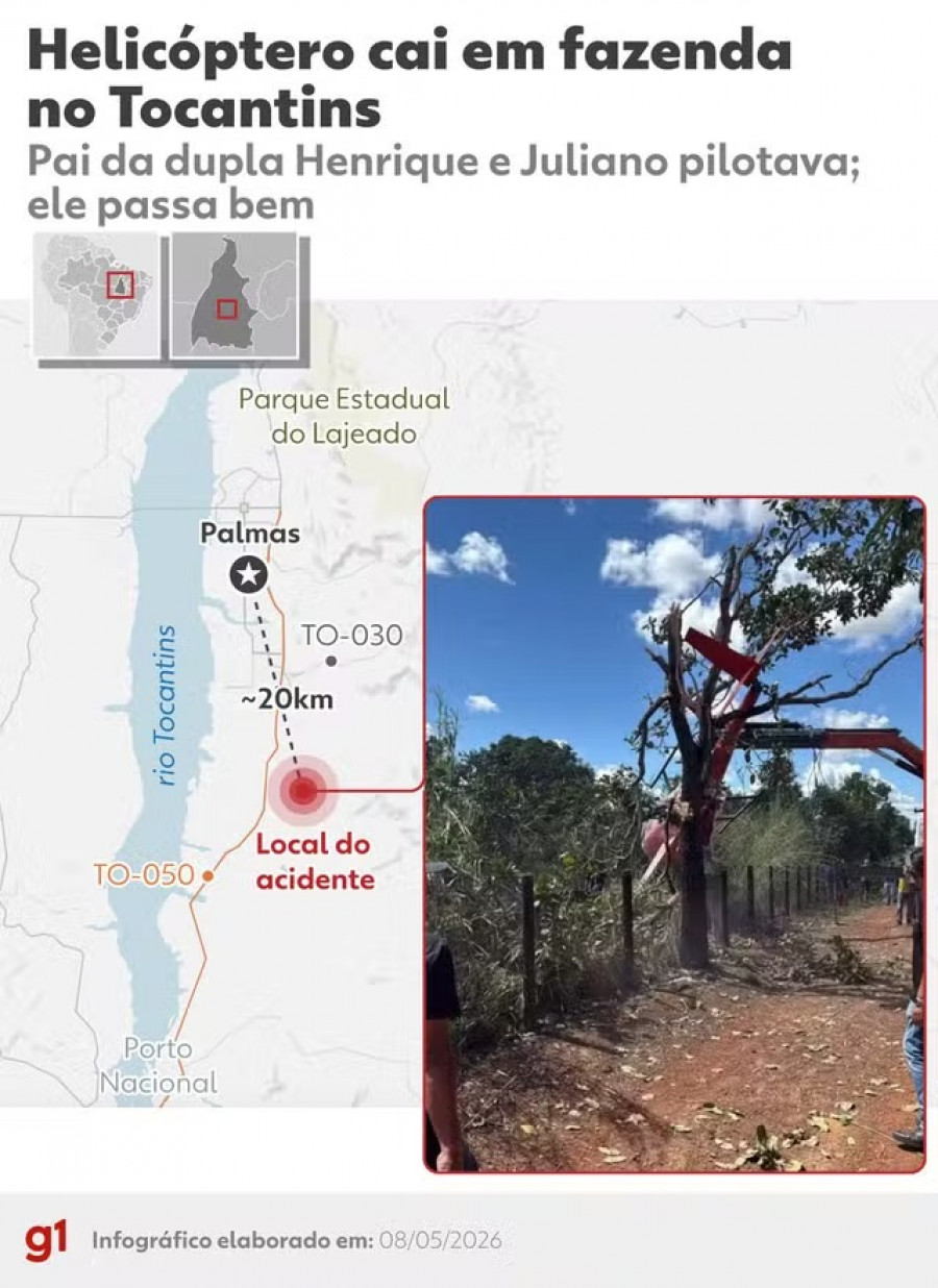 Helicóptero cai em fazenda no Tocantins — Foto: Arte g1