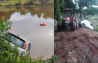 Veículo foi retirado de uma represa na zona rural de Colmeia