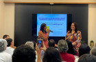 Professora Elizangela Moura emocionada ao receber homenagem de familiares e amigos: Minha família venceu pela força da educação.