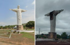 Cristo Redentor de Xambioá antes e depois de ser danificado por tempestade