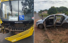 Imagens de câmera de segurança flagraram o momento da colisão; carro ficou completamente destruído