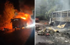 Ônibus destruído pelo incêndio na BR-153, em Nova Rosalândia 