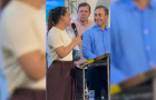Primeira-dama de Araguaína, Ana Paula Rodrigues, elogia o prefeito durante inauguração da Creche Luz do Tocantins. 
