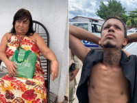 Dona Raimunda Góis dos Santos e o neto, principal suspeito pelo crime. 