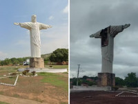 Cristo Redentor de Xambioá antes e depois de ser danificado por tempestade