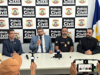 Delegados da Polícia Civil durante coletiva de imprensa em Araguaína. 