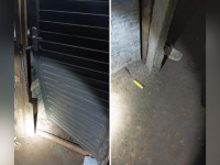 Porta da residência foi arrombada por criminosos durante invasão no Setor Araguaína Sul, em Araguaína