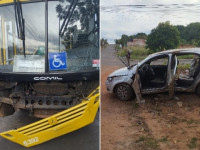 Imagens de câmera de segurança flagraram o momento da colisão; carro ficou completamente destruído