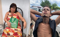 Dona Raimunda Góis dos Santos e o neto, principal suspeito pelo crime. 