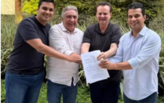 Laurez Moreira anuncia filiação ao PSD ao lado de Gilberto Kassab e Irajá Abreu. 