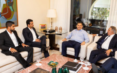 O governador Laurez Moreira e presidente do Congresso Nacional, senador Davi Alcolumbre, reuniram-se para discutir grandes projetos de interesse do Tocantins