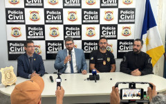 Delegados da Polícia Civil durante coletiva de imprensa em Araguaína. 