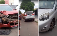 Veículos ficaram danificados após motorista atingir carros estacionados na Rua Dois, no Setor Urbano, em Araguaína 