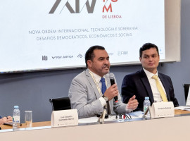 Governador Wanderlei Barbosa destaca o potencial energético do Tocantins como vetor de desenvolvimento sustentável e competitivo durante painel no 14º Fórum de Lisboa, realizado na Faculdade de Direito da Universidade, em Portugal