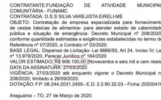 Contrato sem licitação foi publicado no Diário Oficial 