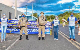 PM e Secretaria de Saúde Municipal atuam em barreiras sanitárias. 