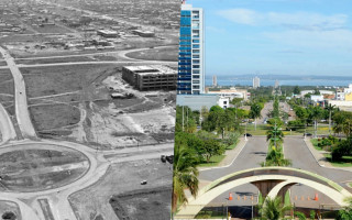 Vista de Palmas ainda no início de construção e a capital como ela é hoje.