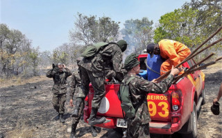 Militares do Exército, Corpo de Bombeiros e Defesa Civil Estadual combatem incêndios florestal em Paranã