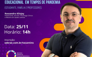 Seminário on-line será transmitido pelo canal do YouTube do Sebrae Tocantins.