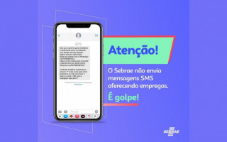 Sebrae alerta que a instituição não envia SMS oferecendo vagas de emprego.