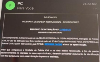 Print de um dos emails falso deectados pela Polícia Civil