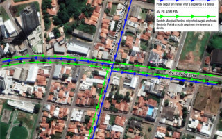 Quem segue pela Rua Ademar Vicente Ferreira em direção à Av. Filadélfia poderá virar à direita na avenida sentido Av. Marginal Neblina.