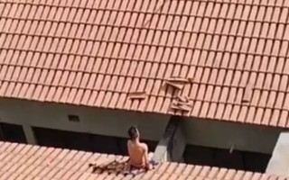 Paciente subiu em andaimes utilizados na obra de ampliação do hospital e foi parar no telhado. 