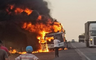 Onibus da empresa Neuza Turismo pegou fogo na rodovia. 