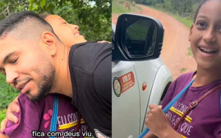 Menina Amanda Rodrigues emociou internautas ao ser gravada recebendo presente. 