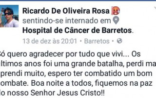 Mensagem de adeus de Ricardo no Facebook.