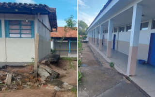 Contraste entre a sede atual e a futura sede da escola 