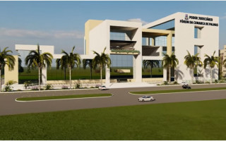 Maquete virtual do projeto de reforma do Fórum  de Palmas. 
