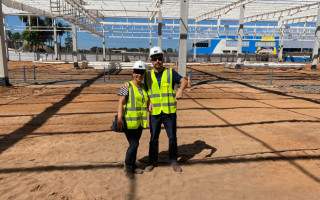 Jean e Aline, franqueados da Bubble MIx, visitando a obra do Lago Center Shopping de Araguaína.