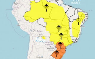 Segundo o aviso, são esperados até 50 milímetros de chuva e ventos intensos entre 40 e 60 km/h.