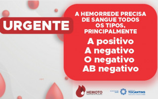 A Hemorrede Tocantins precisa de doações de sangue, com urgência