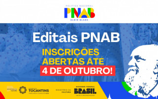  As inscrições podem ser feitas pela plataforma pnab.cultura.to.gov.br até 4 de outubro.